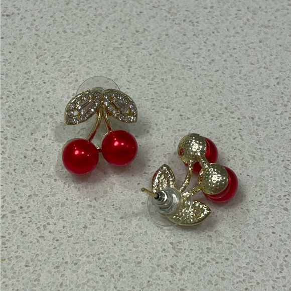 NIB Cherry Red Trendy Stud Rhinestone Earrings 🍒 - Picture 4 of 5